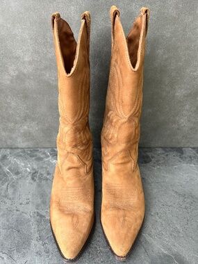 SABREE Cowboy Cowgirl Western Brazilian Leather Suede Tan Brown Boots Size 7.5